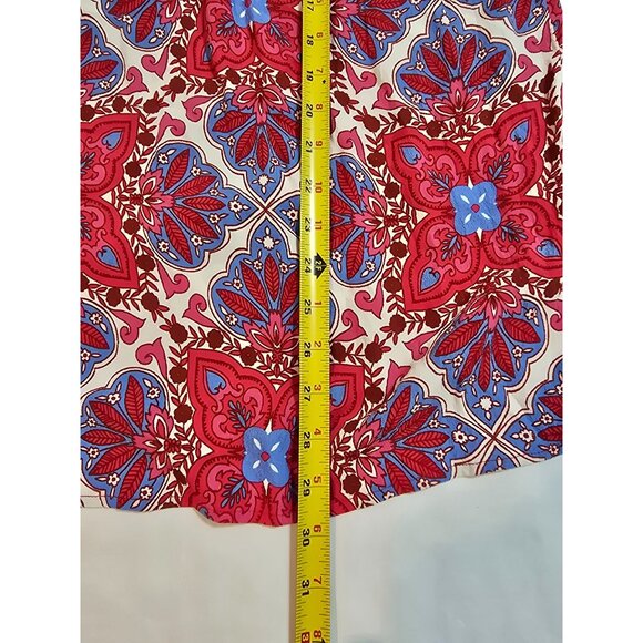 Karen Kane Size 3X Boho Floral Print Blouse Red & Blue Long Sleeve Peasant Style - Picture 11 of 13